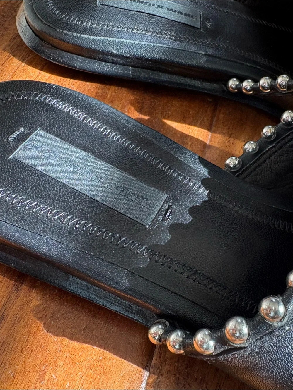 NWOB Alexander Wang Black Leather Silver Studded Slide Sandals Size EU36
